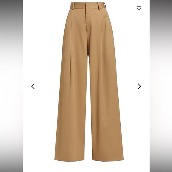 NWOT: Frame Camel Wide Leg Cotton Blend Stretch Pleated Pants Size 4 - Picture 2 of 12